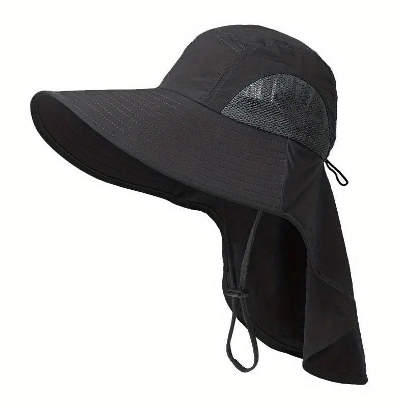 Justerbar solhatt for unisex. Fiskehatt med UV-beskyttelse og halsklaff for optimal dekning utendørs.