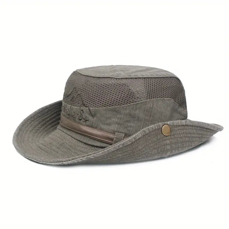 Svart unisex solhatt med bred kant, sammenleggbar for enkel pakking. Ideell reisehatt.