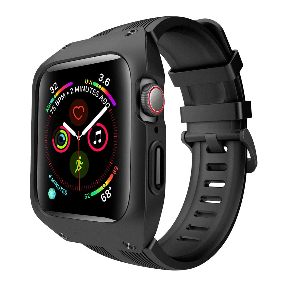 Unisex støtsikker silikonrem og deksel for 44mm smartklokke, optimal beskyttelse.