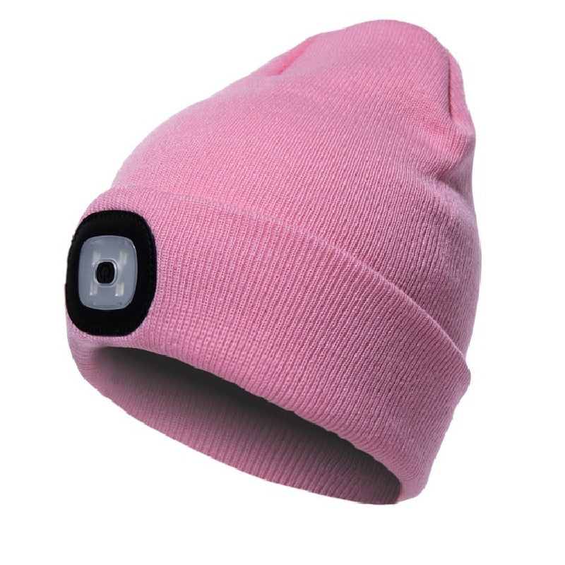 Unisex LED-lue i mørk farge, ideell som hodelykt for kvelden.