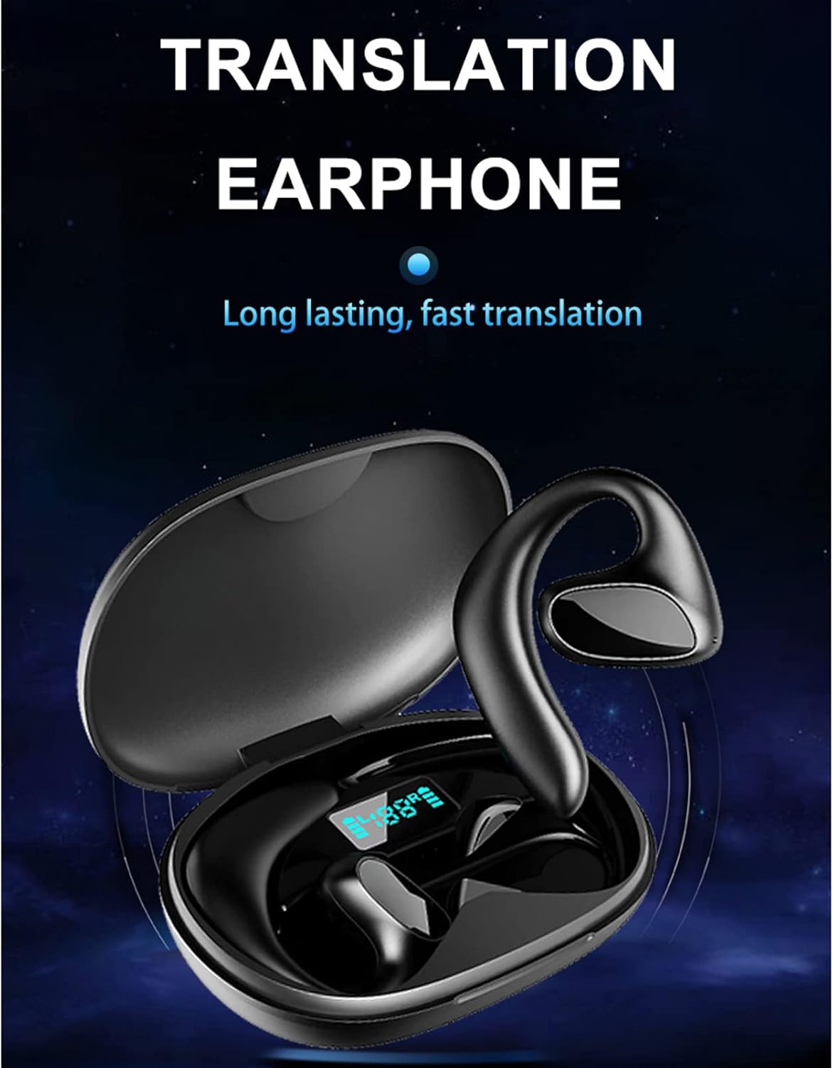Svarte trådløse Bluetooth ørepropper med språkoversetter for sømløse globale samtaler og reiseutstyr.