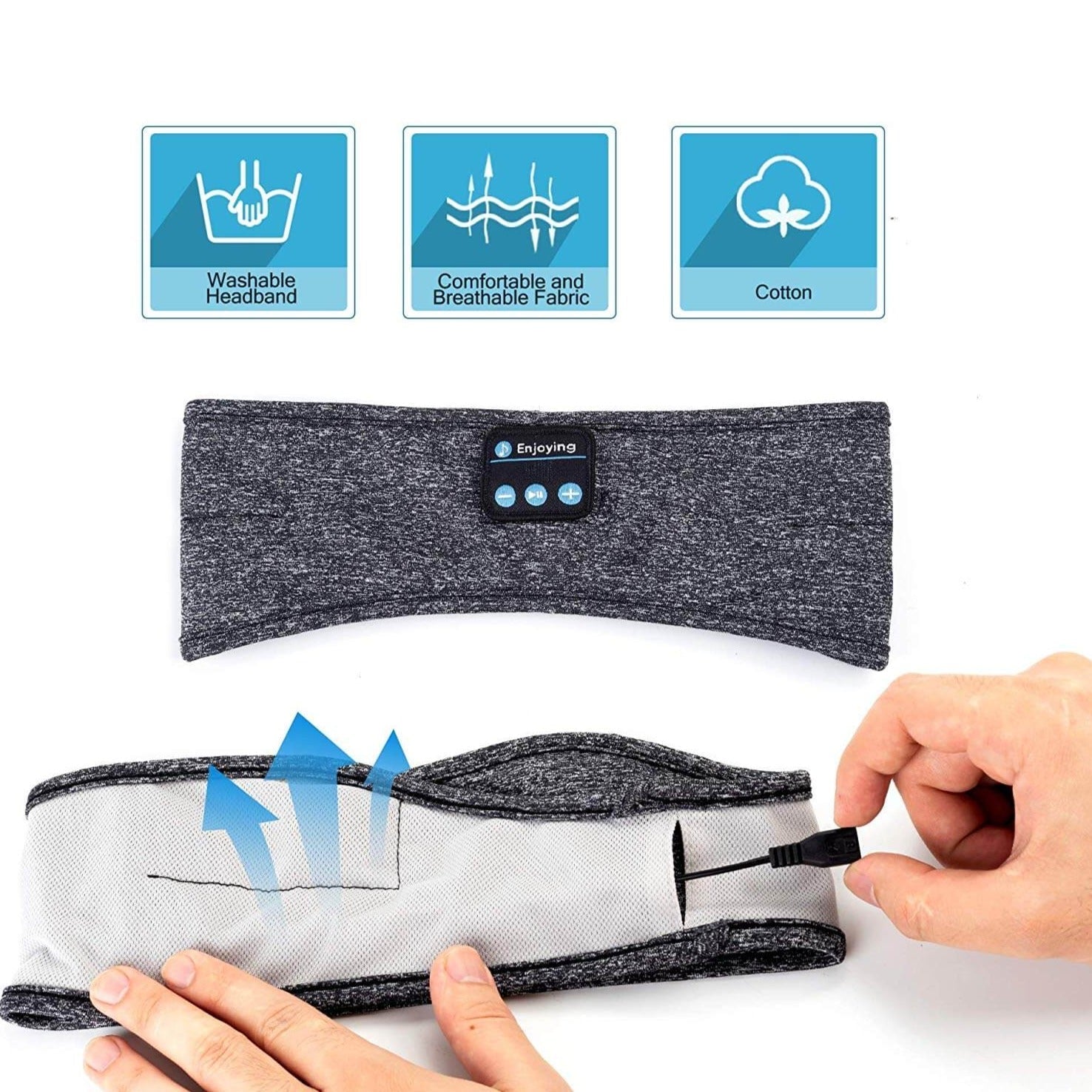 Komfortabelt Bluetooth hodebånd for kvinner og menn, med integrerte trådløse hodetelefoner for musikk og trening.
