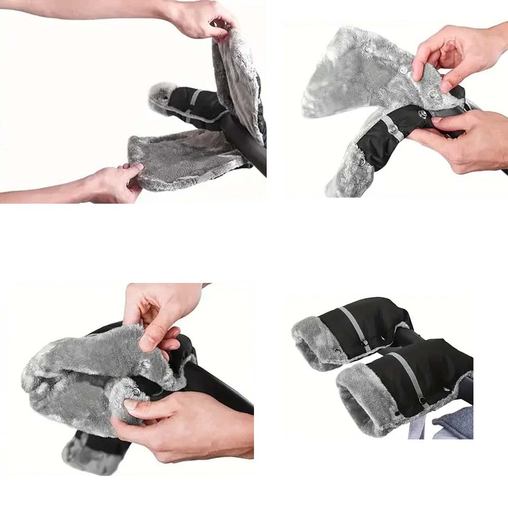 Praktiske, unisex barnevognhansker for vinterbruk. Slitesterke og vanntette, med myk fleecefôr.