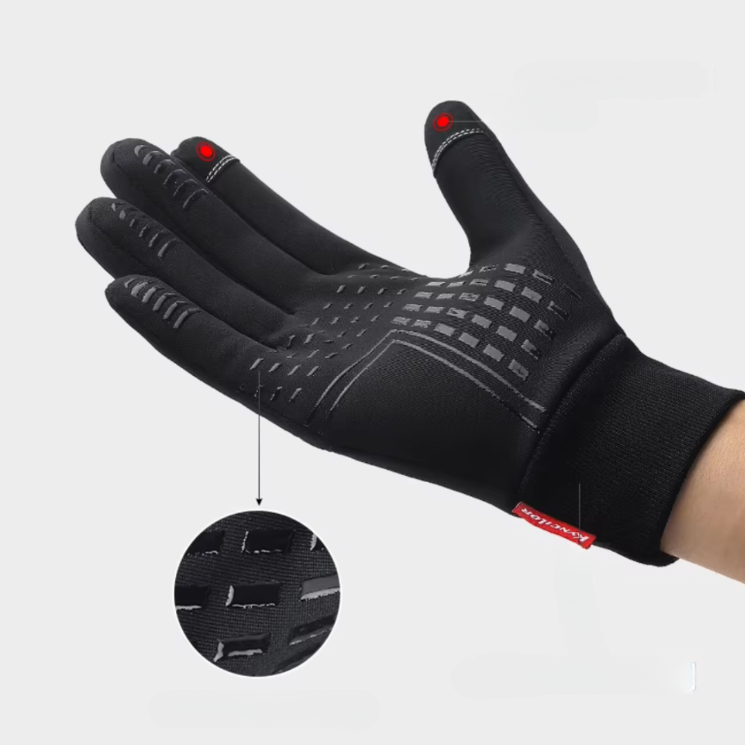 Svarte sportshansker for vinterløping, unisex design for optimal varme og grep under kald utendørsaktivitet.