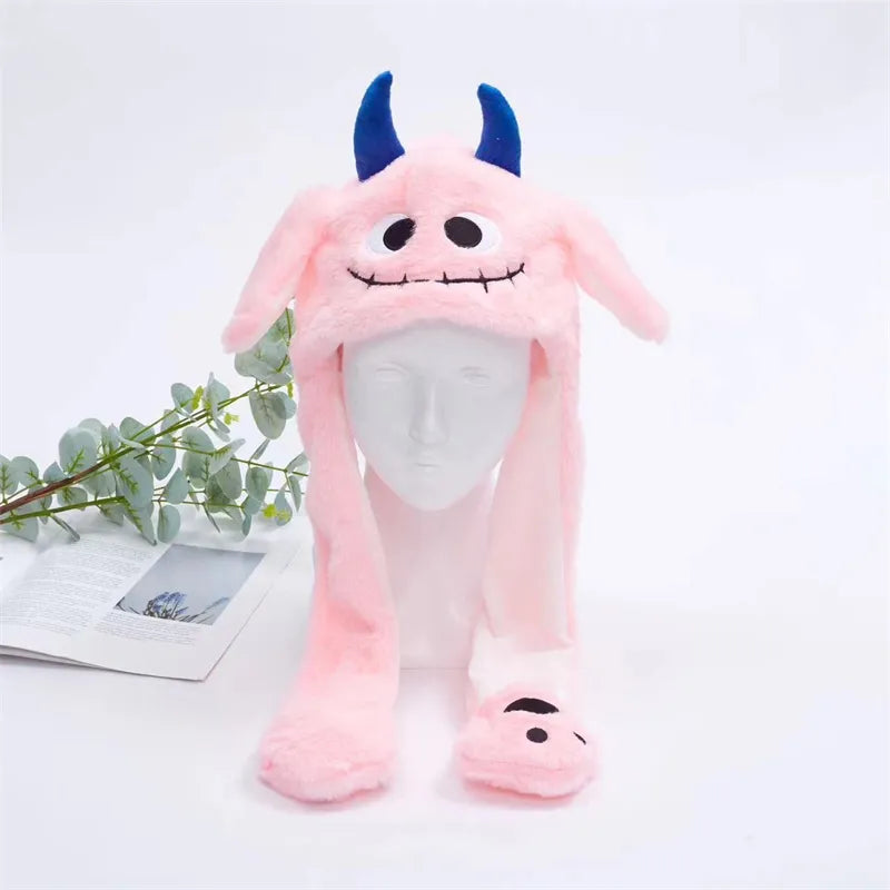 Vinterlue med morsomme, bevegelige ører, unisex og myk plysj.