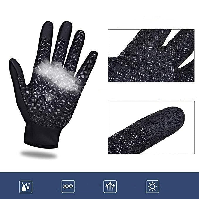 Svarte varme unisex-hansker, vanntette med touchskjerm-kompatible fingertupper, detaljbilde