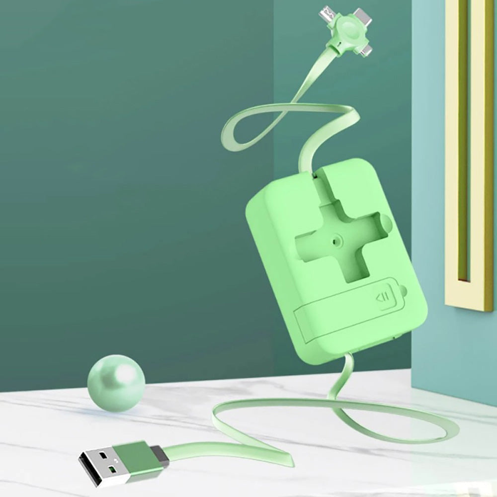 Bærbar 3-i-1 hurtigladekabel, teleskopisk og universal for mobiltelefoner, alle tilkoblinger.