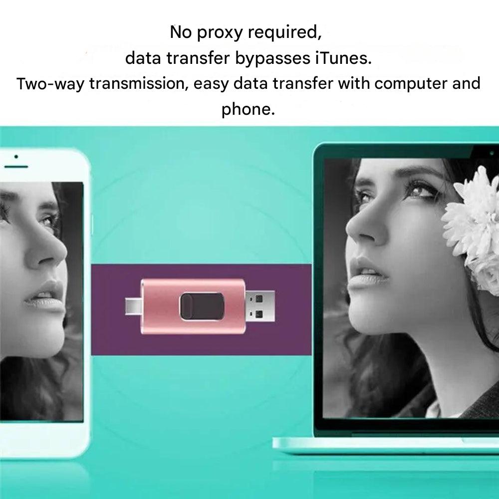 4-i-1 universell flashdrive for mobil, iOS, Android, PC. Enkel dataoverføring og sikker lagring.