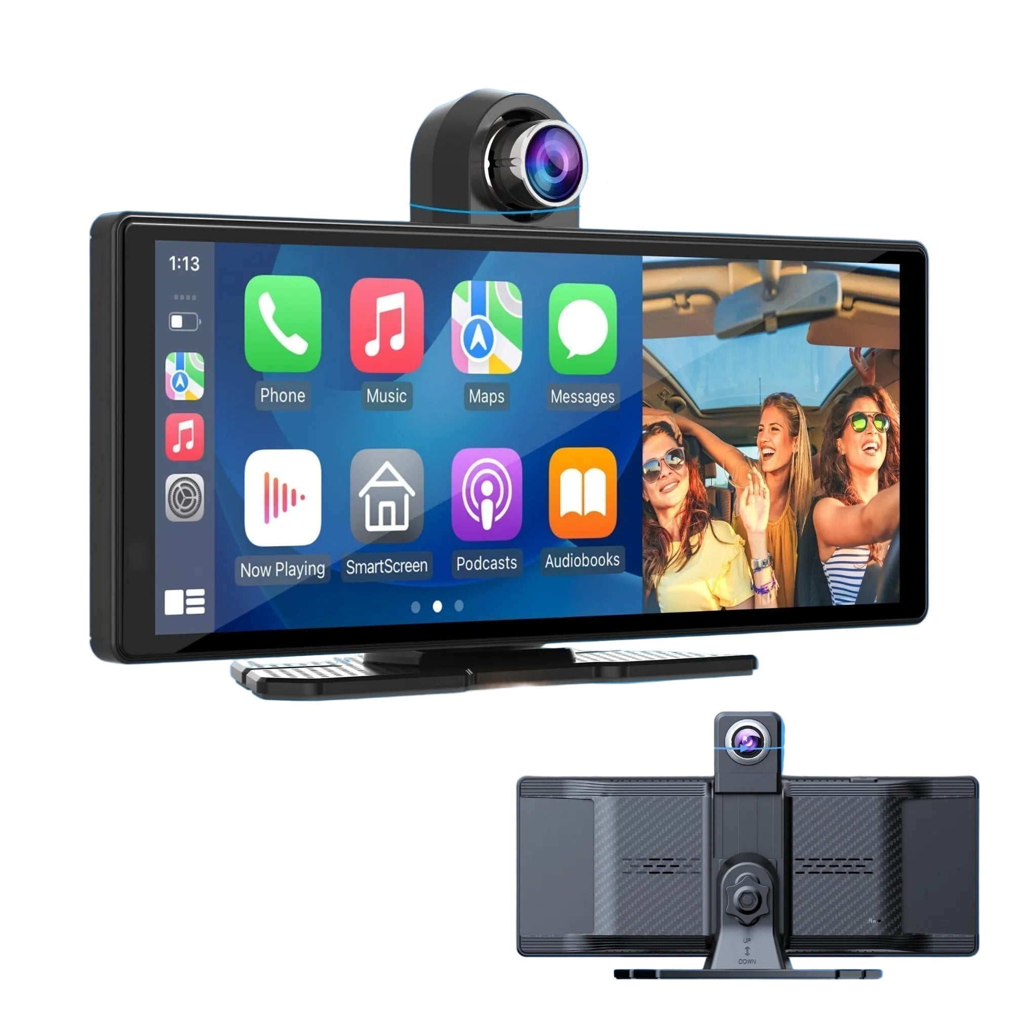 Universal trådløs skjerm med dashcam og ryggekamera for bil. Forbedrer kjøresikkerhet og biltilbehør.