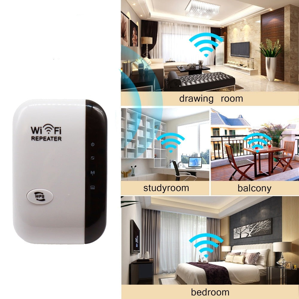 Universal WiFi Repeater øker internetthastighet og signalstyrke for sømløs strømming og gaming.