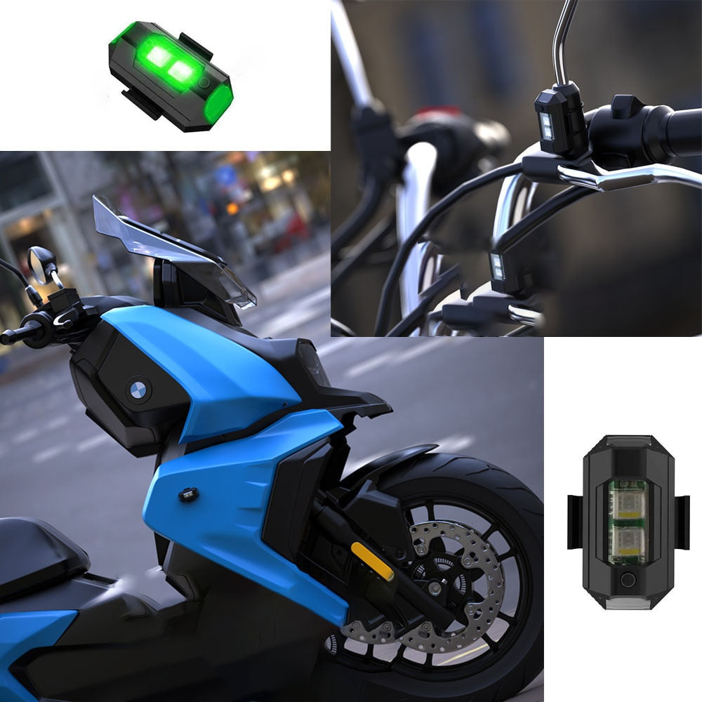 Nærbilde av kompakt, oppladbart LED varsellys med klare strobefunksjoner. USB-lading for enkel bruk.
