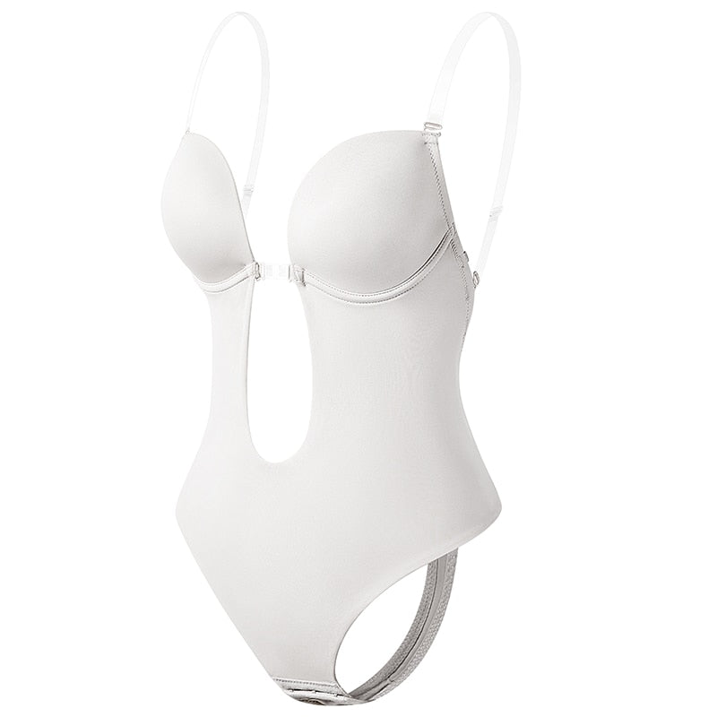 Ryggløs shapewear body for kvinner med butt-lifter effekt, gir komfortabel forming og glatt silhuett.