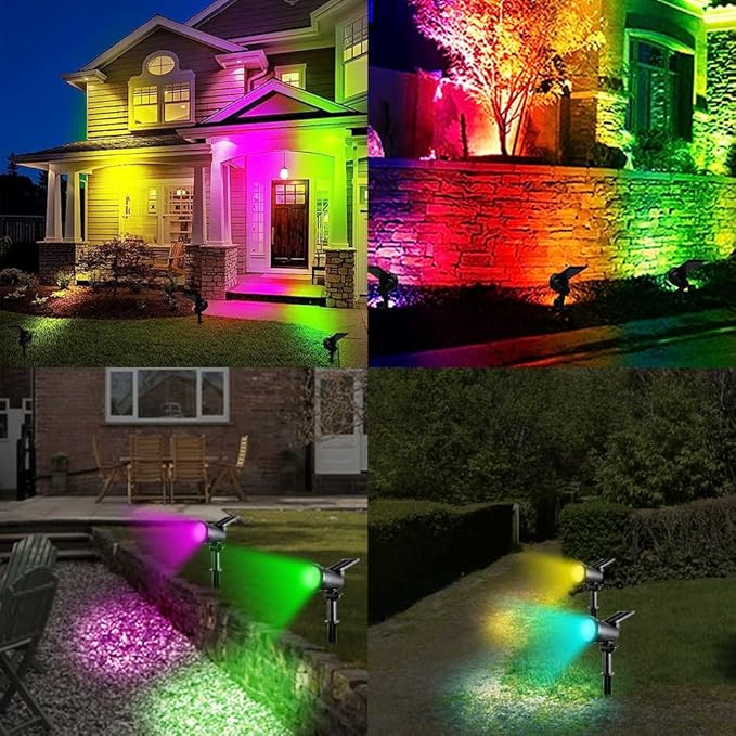 Energieffektivt sett med LED solcelle spotlights, lyser opp hagen, stier og uteplass.