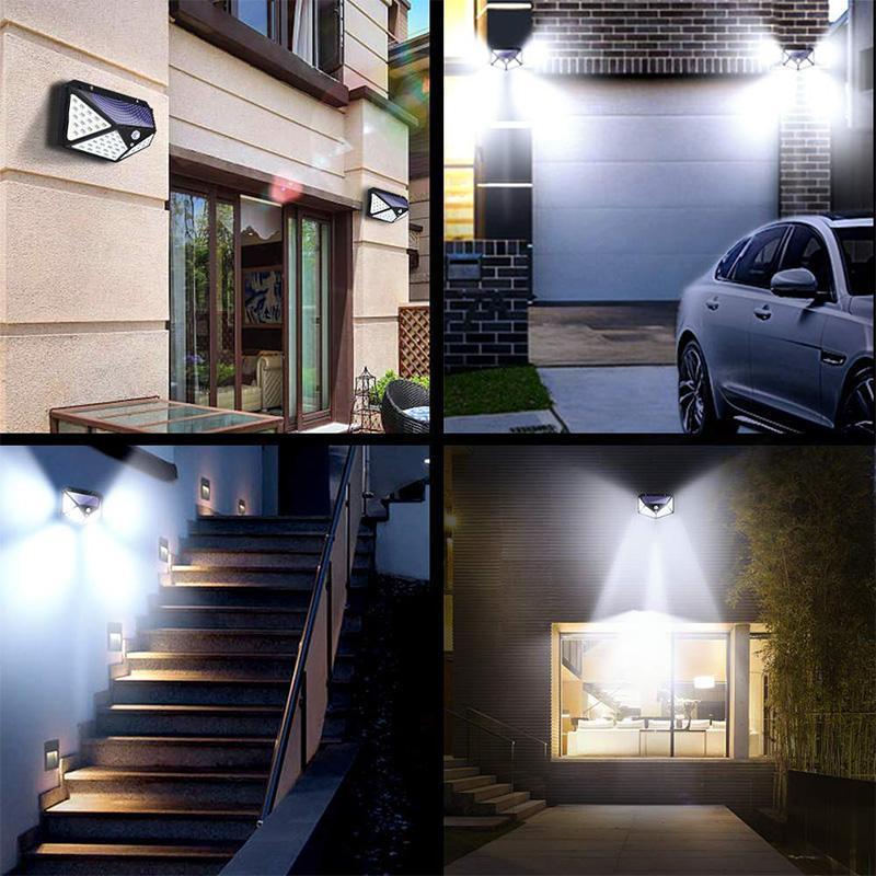 Energibesparende solcellelampe med bevegelsessensor for utendørs sikkerhetsbelysning, 100 LED.