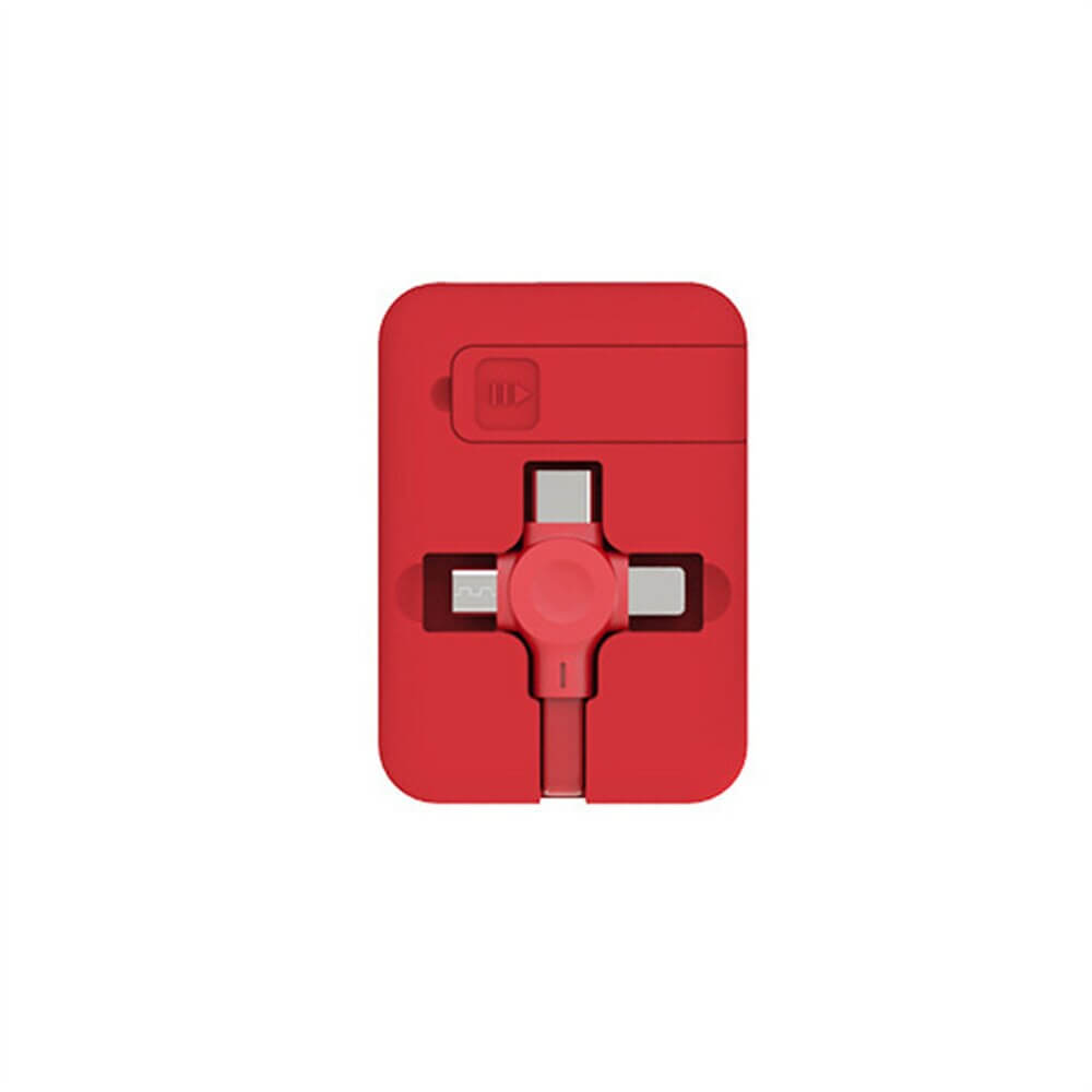 Allsidig uttrekkbar 3-i-1 ladekabel for alle enheter; USB, Lightning, Type-C, Micro-USB med stativ.