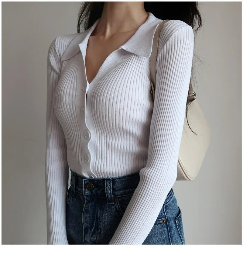 Sømløs v-hals cardigan for kvinner, komfortabel og trendy overdel.