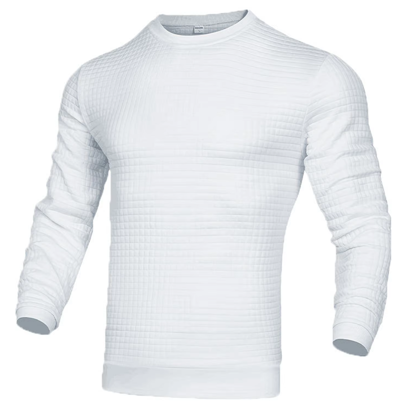 Grå vaffelgenser for menn, komfortabel rund hals strikkegenser for en avslappet hverdagslook.