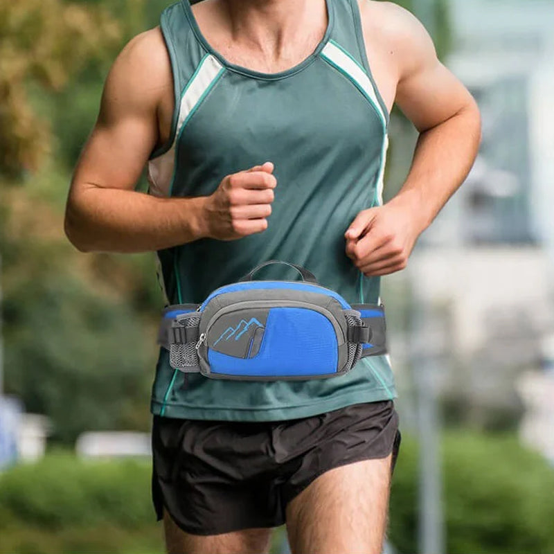 Unisex midjeveske i vanntett nylon, ideell for løping og turgåing, med justerbar passform.