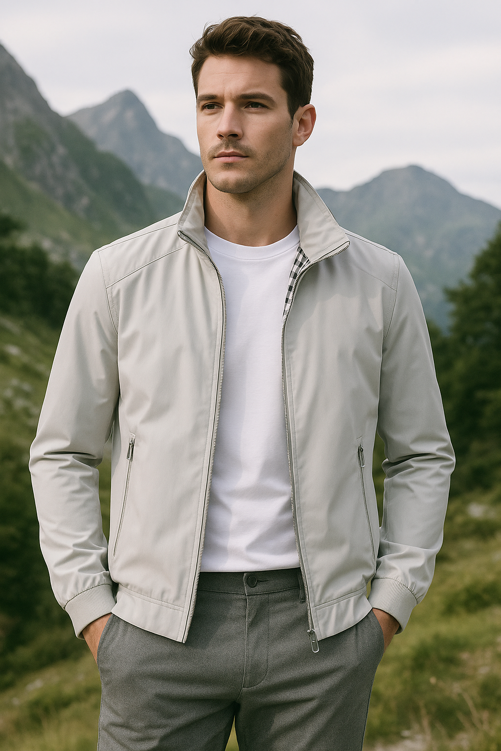 Vindbestandig yttertøy. Komfortabel og moderne glidelåsjakke for en minimalistisk herremote stil.