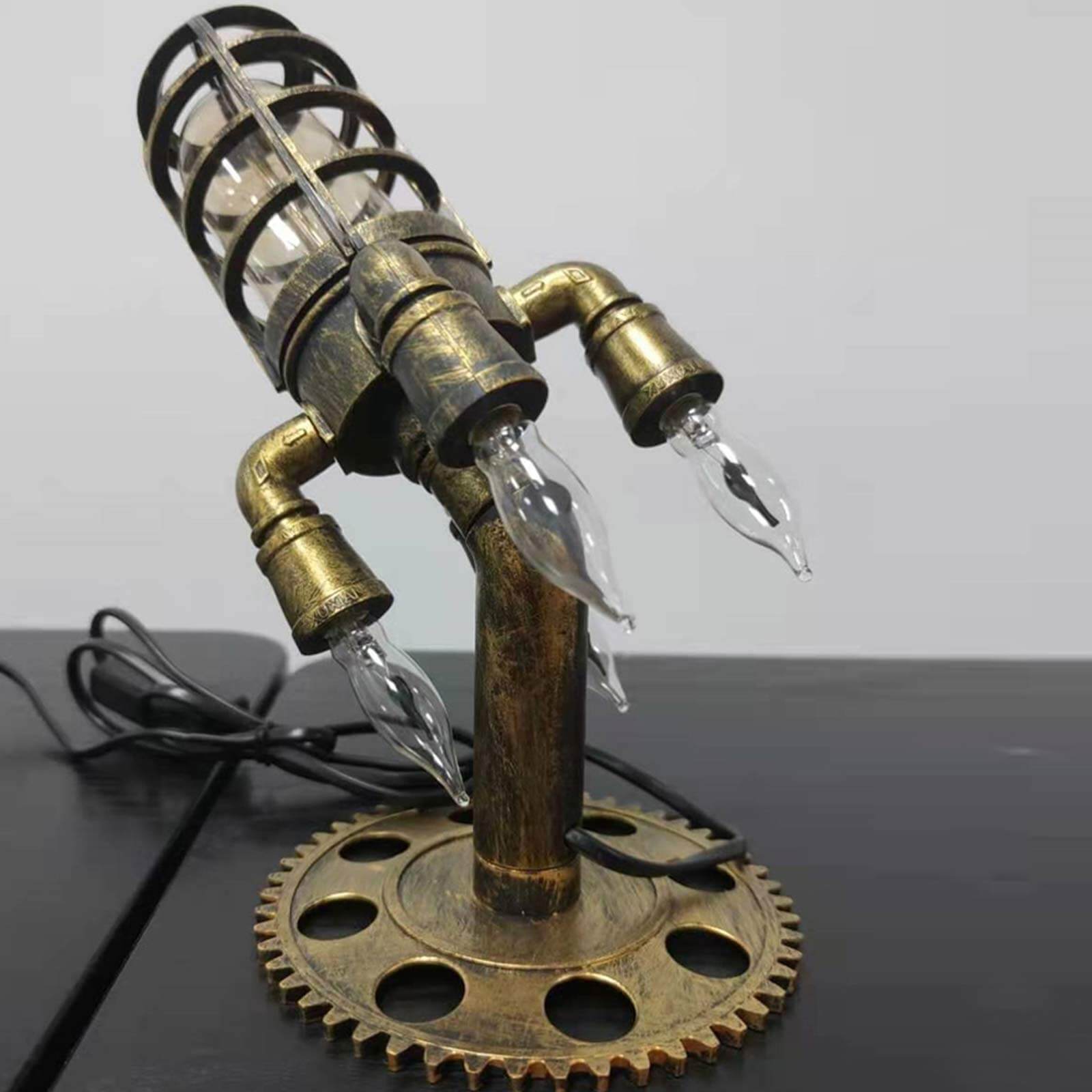 Dekorativ steampunk rakettlampe, unik LED-bordlampe for retro interiør.