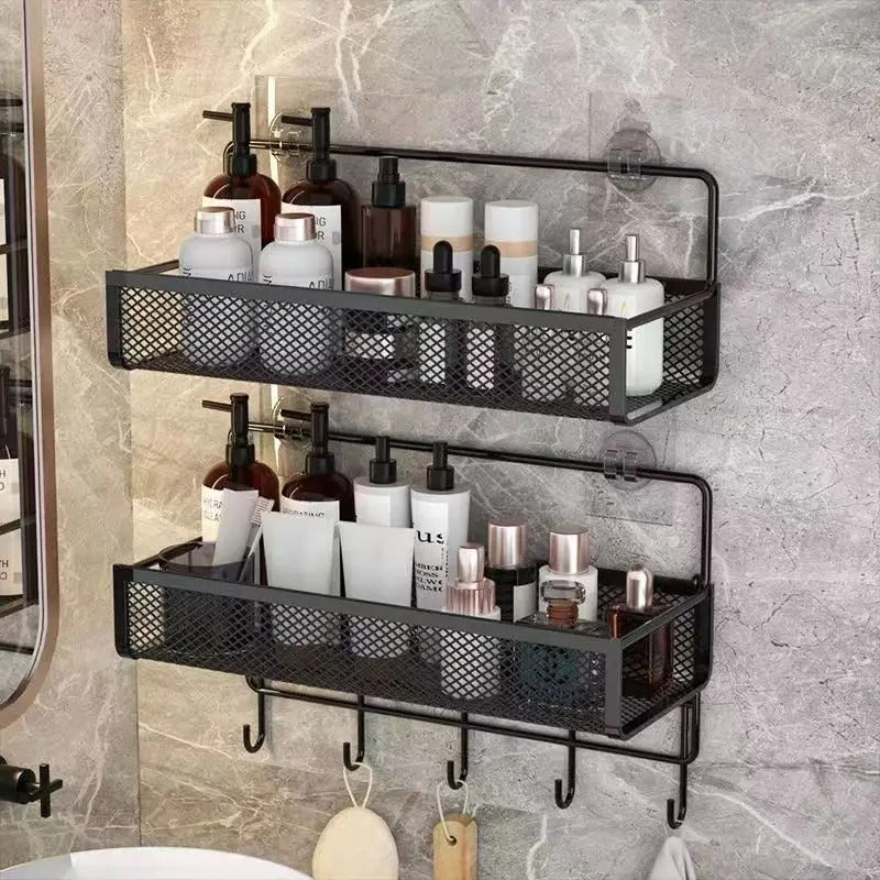 Moderne veggmontert hylle til å lime, uten boring, for tannbørster og pleieprodukter på badet
