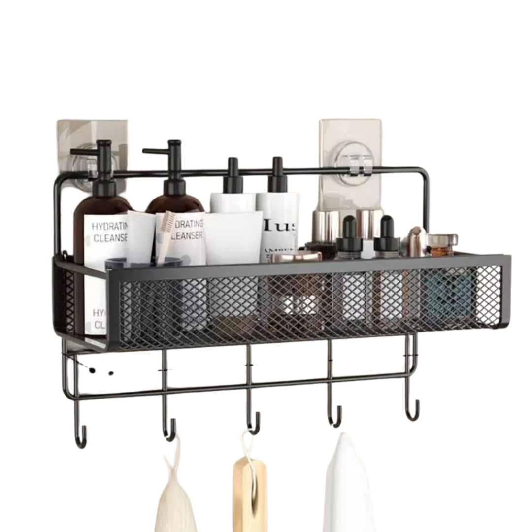 Elegant oppbevaringshylle for baderom uten boring, holder ting ryddig og lett tilgjengelig