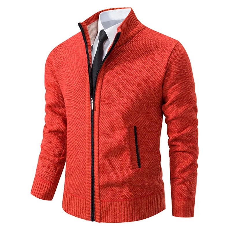 Fasjonabel fleecejakke for menn med glidelås i mørkeblå, varm og allsidig
