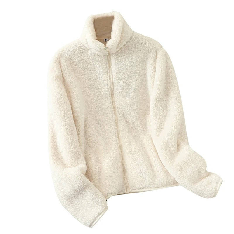 Warme weiĂźe Damen Wendefleecejacke aus Polyester, ideal fĂĽr Freizeit und kalte Wintertage