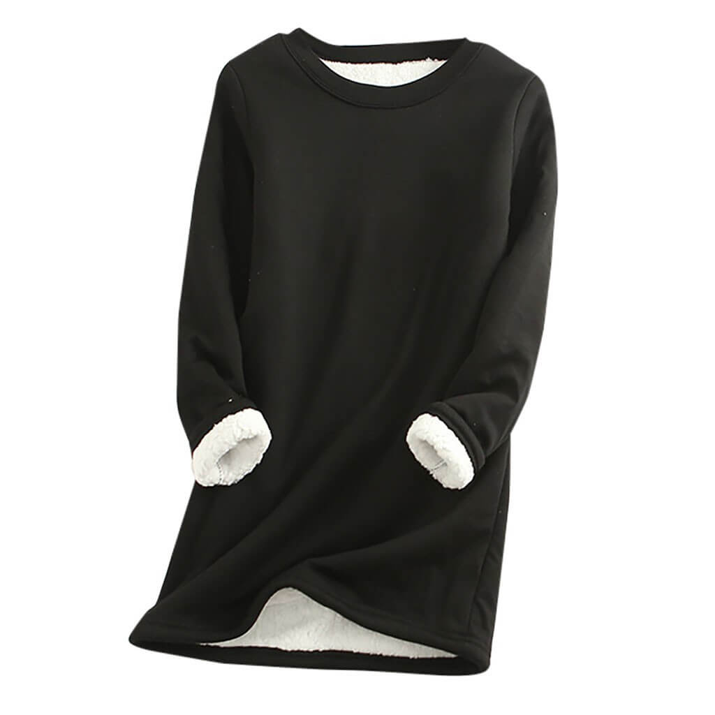 Damen Winterkleidung: bequemer Fleece-Pullover mit flauschigem Sherpa-Futter