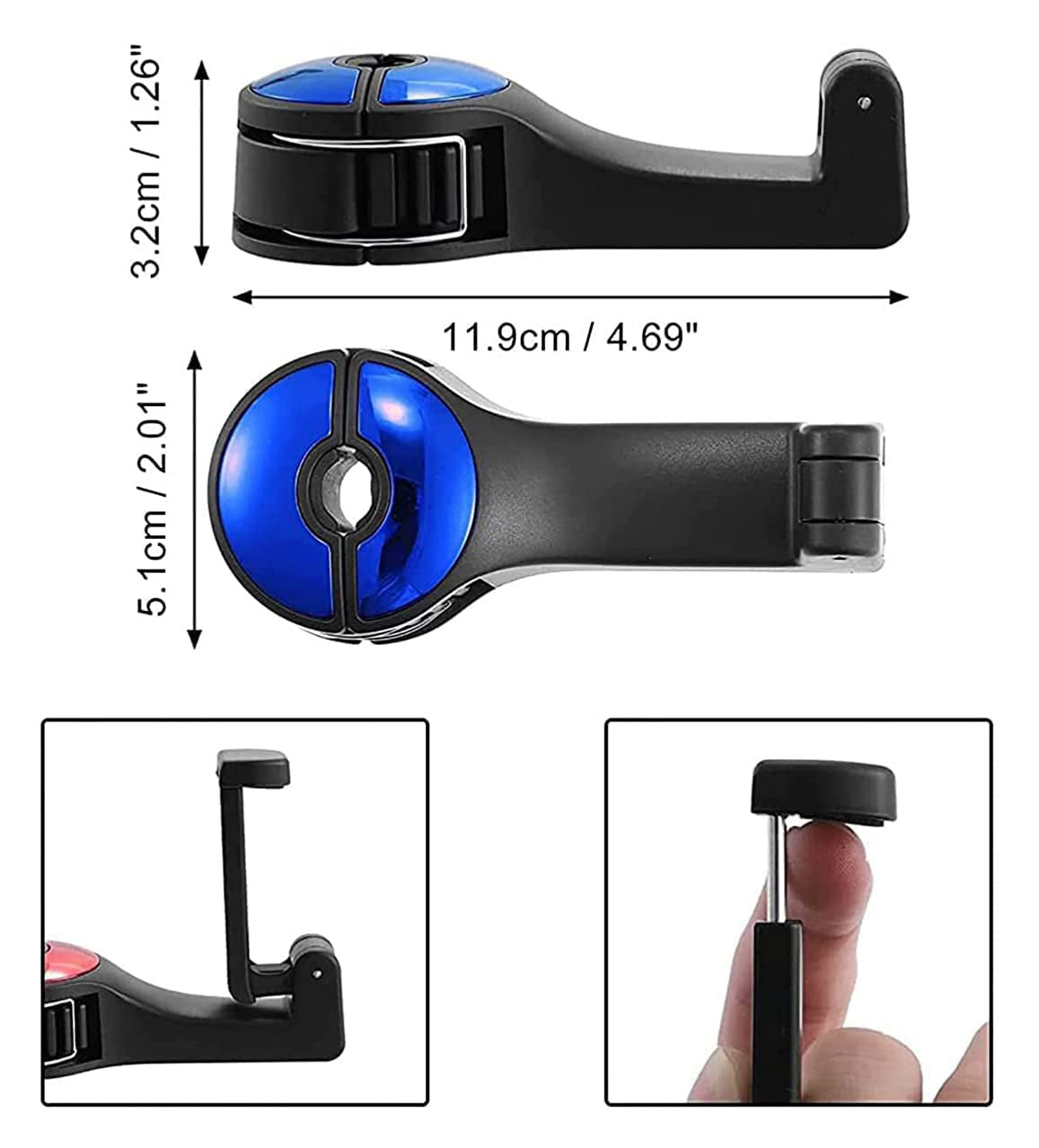 Smart biltilbehør: Universal bilkrok for hodestøtten med integrert telefonholder. Organiser og underhold.