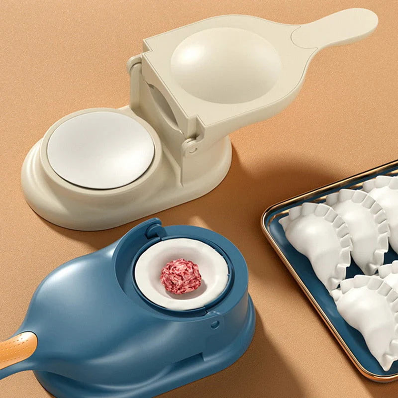 "2-in-1 Teigtaschenpresse für mühelose Dumpling- und empanada-herstellung, kompakt und benutzerfreundlich dargestellt."