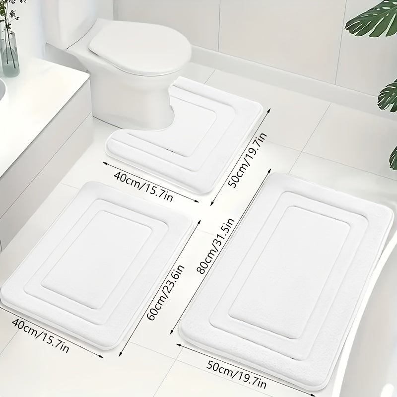 Absorberende 3-delt baderomsmattesett i memory foam. Perfekt for et tørt og trygt baderom.