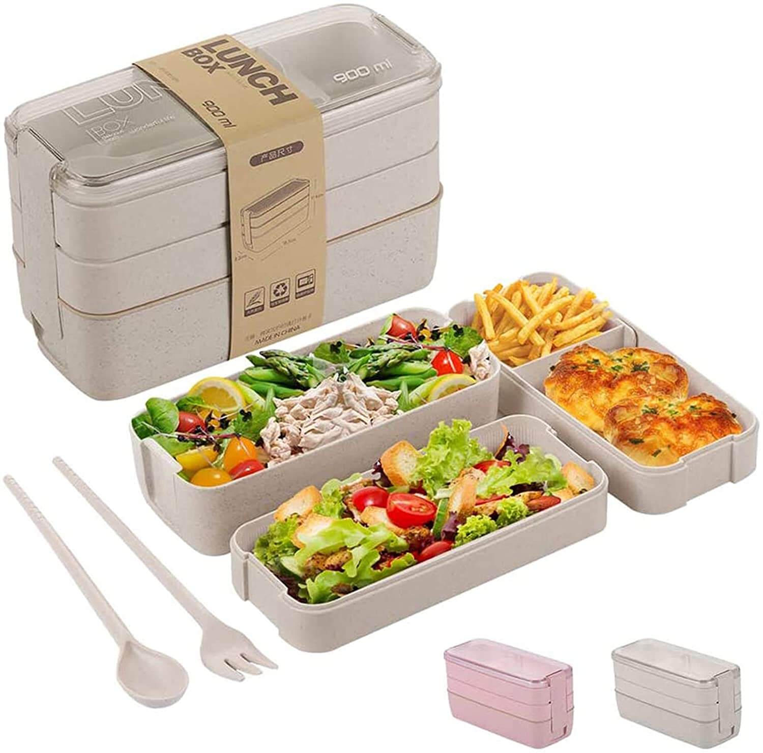 3-lags Bento-boks for voksne og barn, miljøvennlig, lekkasjesikker