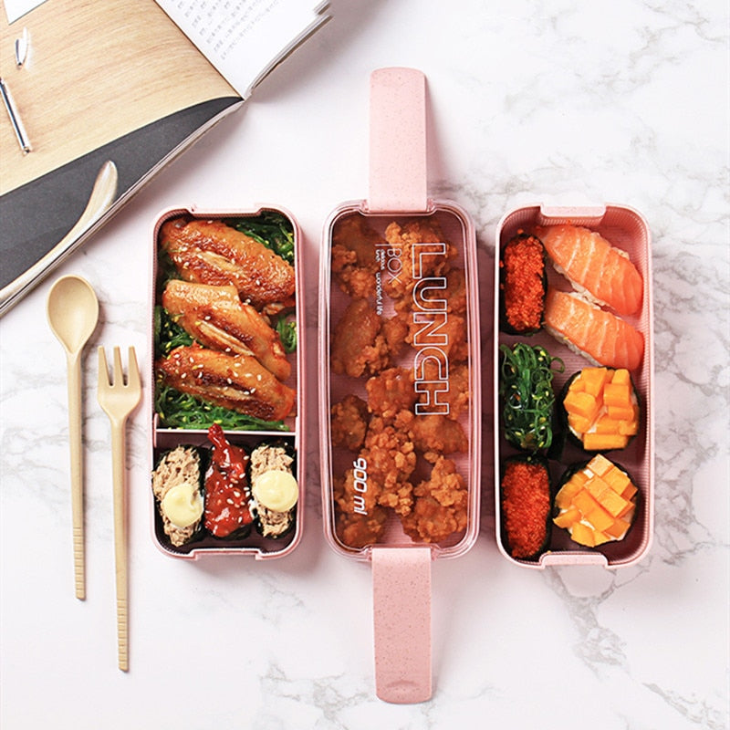 Barnevennlig Bento-boks med tre nivåer og sikre lukninger, BPA-fri