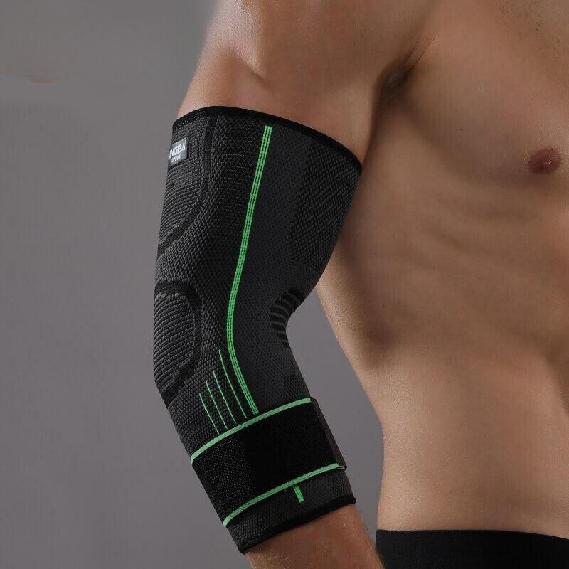 "3D Ellenbogenbandage mit atmungsaktivem Kompressionsmaterial, bietet schmerzfreie Unterstützung und Bewegungsfreiheit."