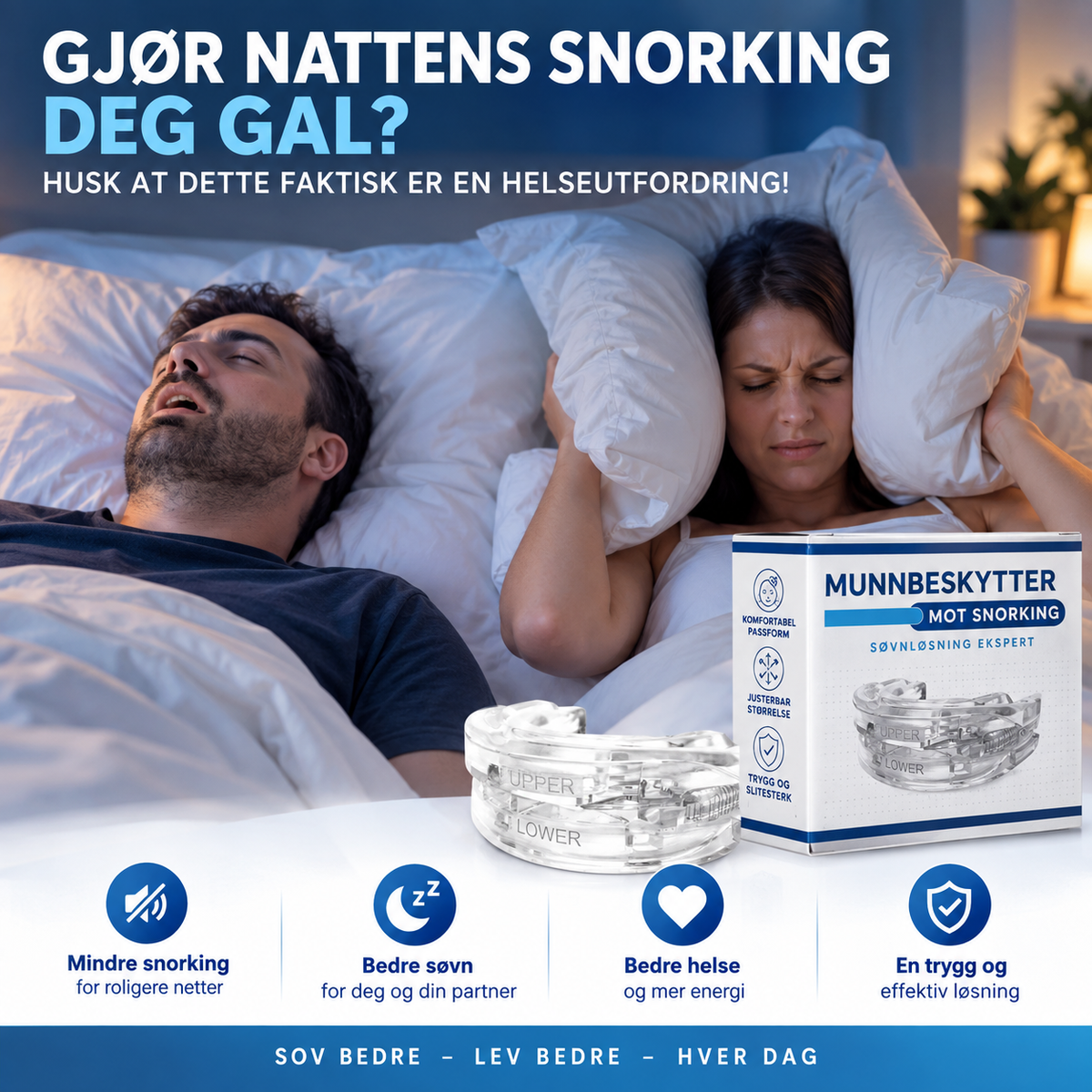 Unisex Justerbar Munnbeskytter i Silikon for Snorking og Tanngnissing