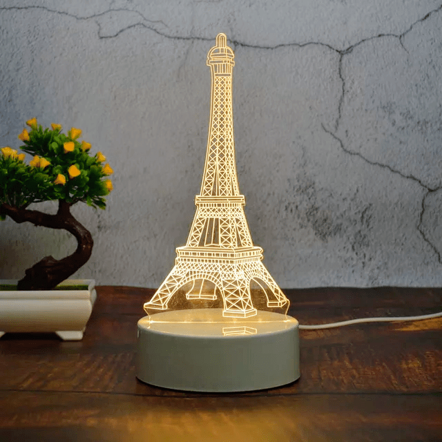 Elegant Eiffeltårnet LED-bordlampe, en unik 3D illusjon som gir romantisk Paris-tema til hjemmedekoren. Perfekt gave.