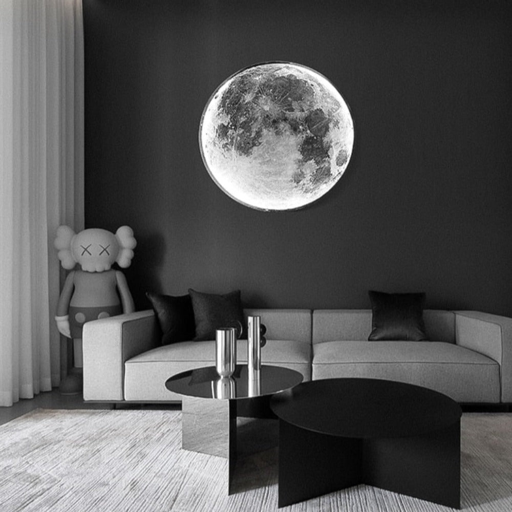 Fantastisk 3D LED månelampe. Moderne belysning for tak eller vegg, skaper en drømmende atmosfære.
