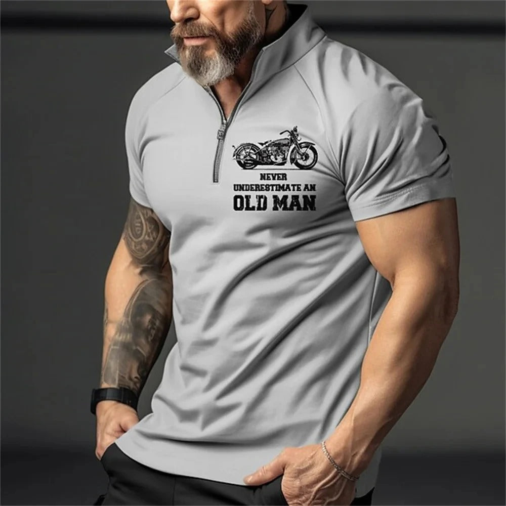 Eksklusiv 3D-print motorsykkel polo, dristig stil for menn, komfortabel og unik streetwear piké.
