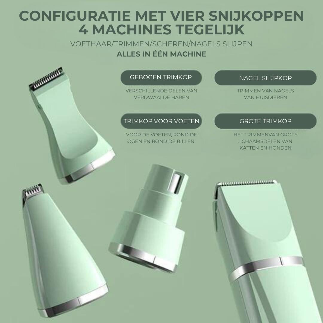 Ergonomisk 4-i-1 dyretrimmer med integrert neglesliper for trygg klopleie av kjæledyr.