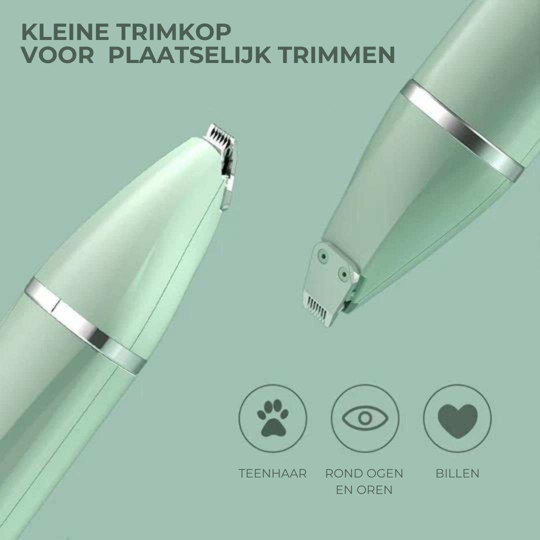Oppladbar 4-i-1 hunde- og kattepleiesett for pelsstell, neglesliper og detaljtrimming.