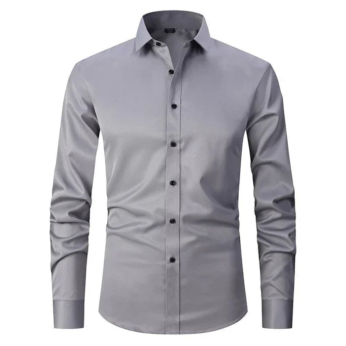 "Bügelfreies Stretch-Hemd Slim Fit in Blau, atmungsaktiv und knitterfrei für eleganten Komfort des modernen Mannes"