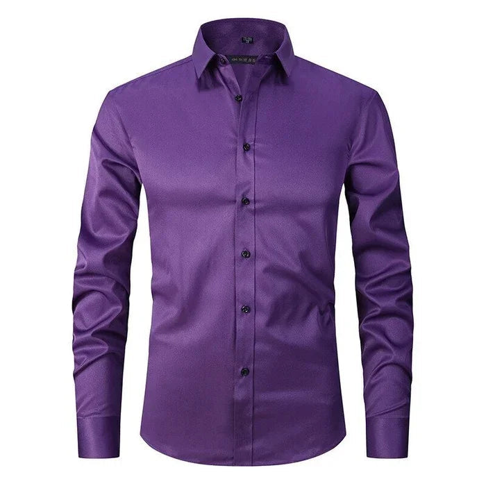 "Bügelfreies Stretch-Hemd Slim Fit in Blau, atmungsaktiv und knitterfrei für eleganten Komfort des modernen Mannes"