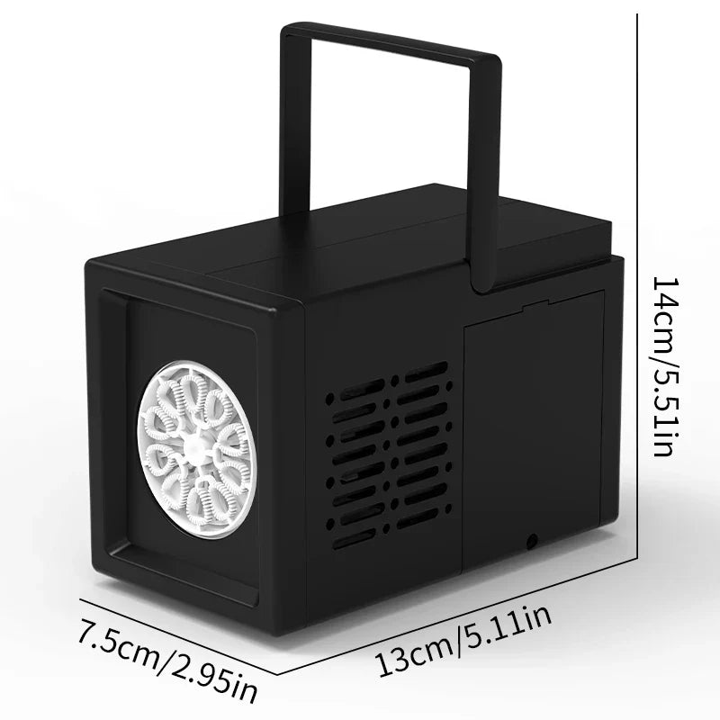 "Bühnen-Seifenblasenmaschine mit 10 Düsen, erzeugt schillernde Blasen für Events; robustes Design, ideal für große Shows."