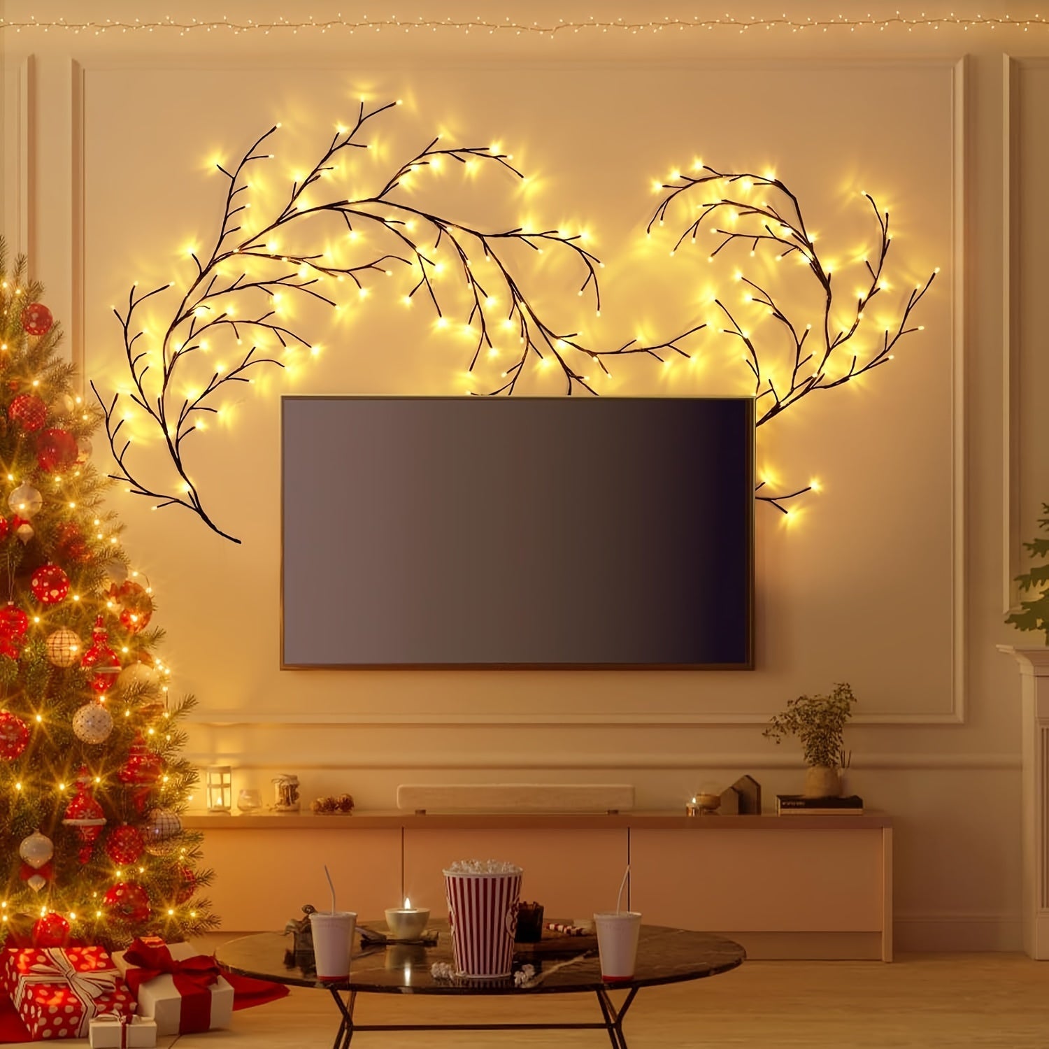 "Biegsame Weidenranken-Lichter im weißen Birkenbaum-Design mit warmweißen LEDs und vielseitiger Einsatzmöglichkeit."