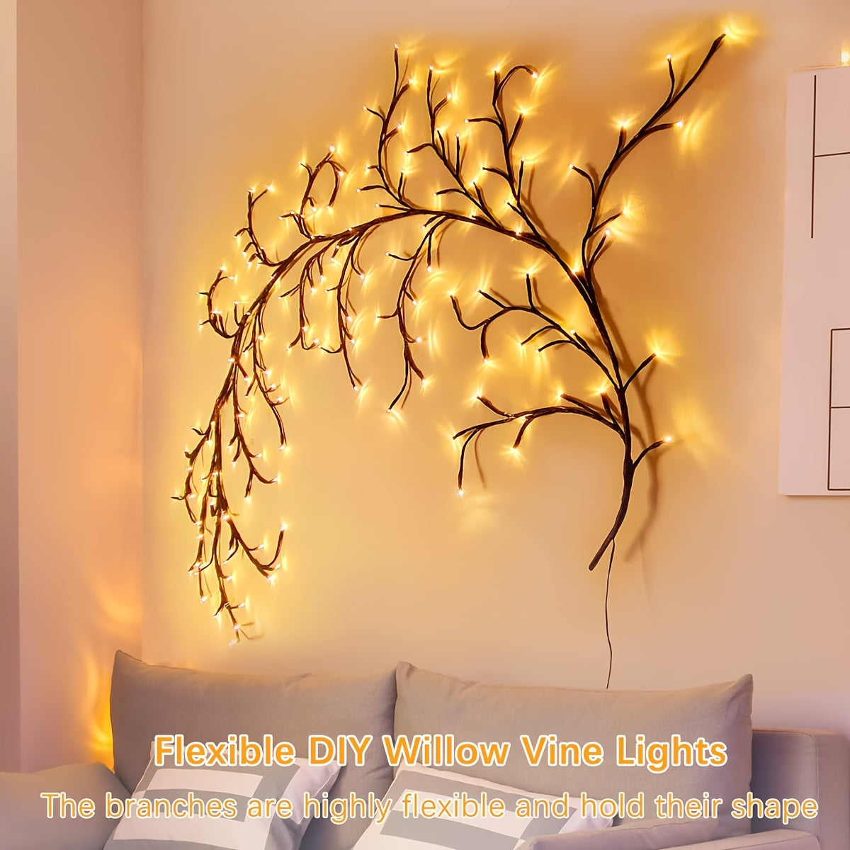 "Biegsame Weidenranken-Lichter im weißen Birkenbaum-Design mit warmweißen LEDs und vielseitiger Einsatzmöglichkeit."