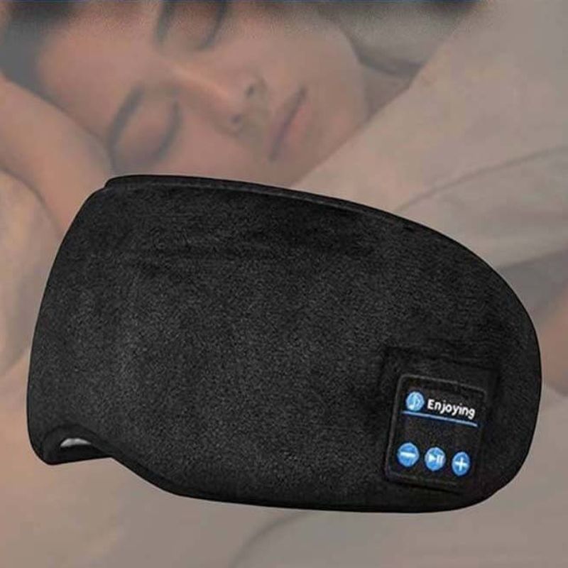 "Bluetooth Augenmaske SleePro™, schwarz, komfortabel, ideal zum Schlafen mit integriertem Kopfhörer, modernes Design."