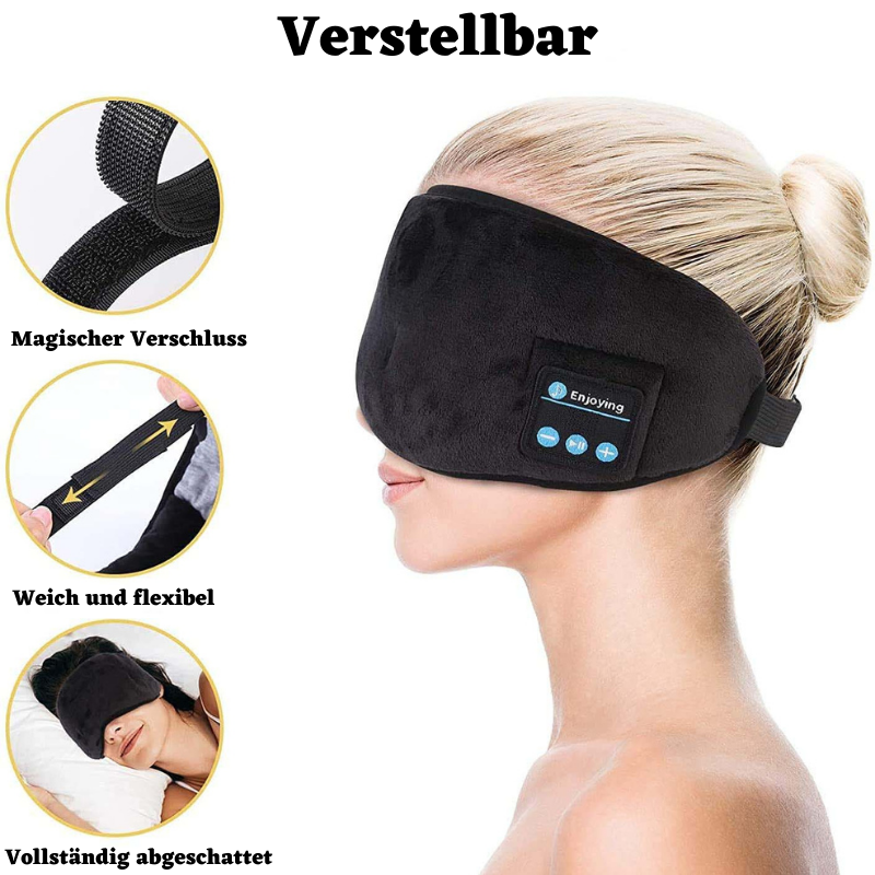 "Bluetooth Augenmaske SleePro™, schwarz, komfortabel, ideal zum Schlafen mit integriertem Kopfhörer, modernes Design."