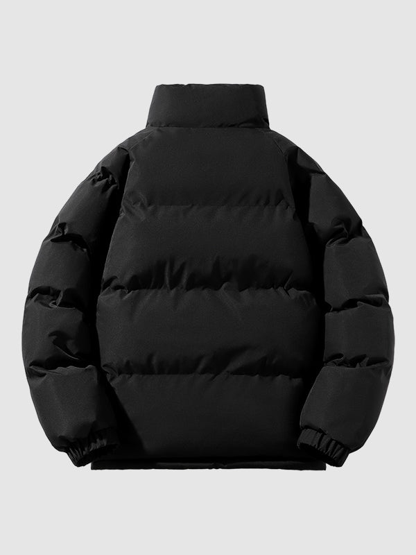 Braune Damen Pufferjacke mit gestepptem Design und Fleecefutter, winterwarm, Vorderansicht auf hellem Hintergrund.
