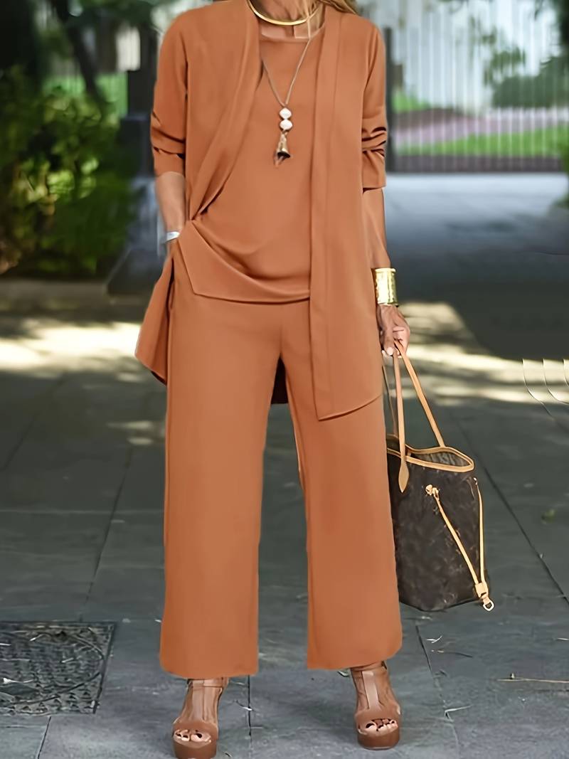 "Damen Boho-Set: Langarm-Oberteil und Hose, vielseitig und stilvoll in Schwarz und Weinrot, ideal für Herbsttagen"